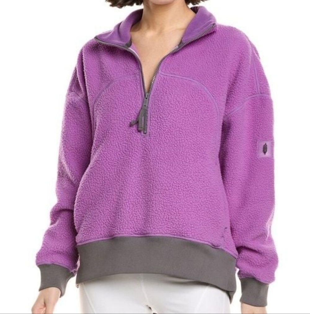 New Free People Movement Hit the Slopes Quarter Zip Red Violet Combo Jacket  NWT